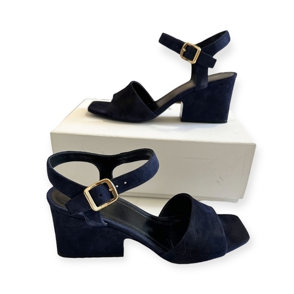 CELINE navy blue suede Block Heel Ankle Strap Sandal, Phoebe Philo Colection. - Picture 1 of 16